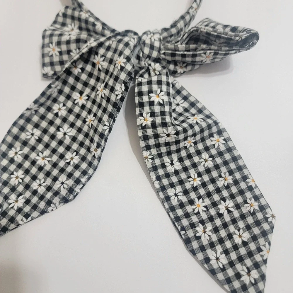 Piper‎ K Gingham Check Daisy Bow Headband Floral Ribbon Tail Cottagecore Peasant